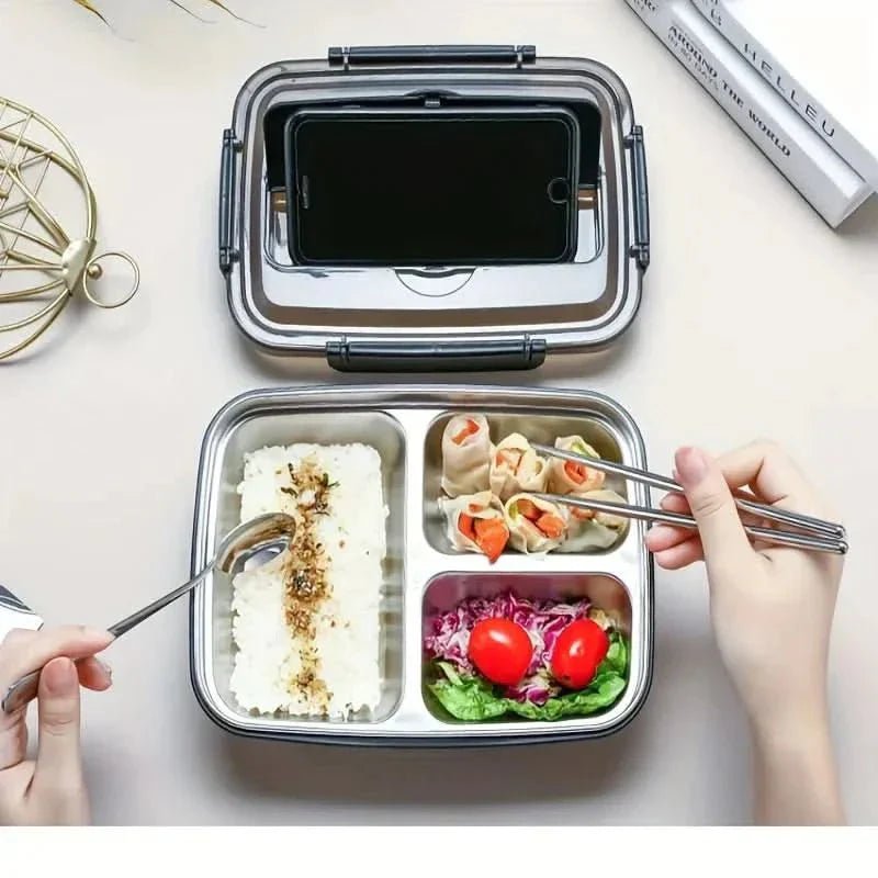 RVS Lunchbox Met Vakken | Lekvrij 1500ml Inclusief Bestek | Vaatwasserbestendig - KidsKorner
