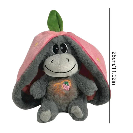 Aardbei Ezel Knuffel 30 Cm | Ademhalingsknuffel Met Zacht Nachtlicht Voor Baby En Peuter - KidsKorner