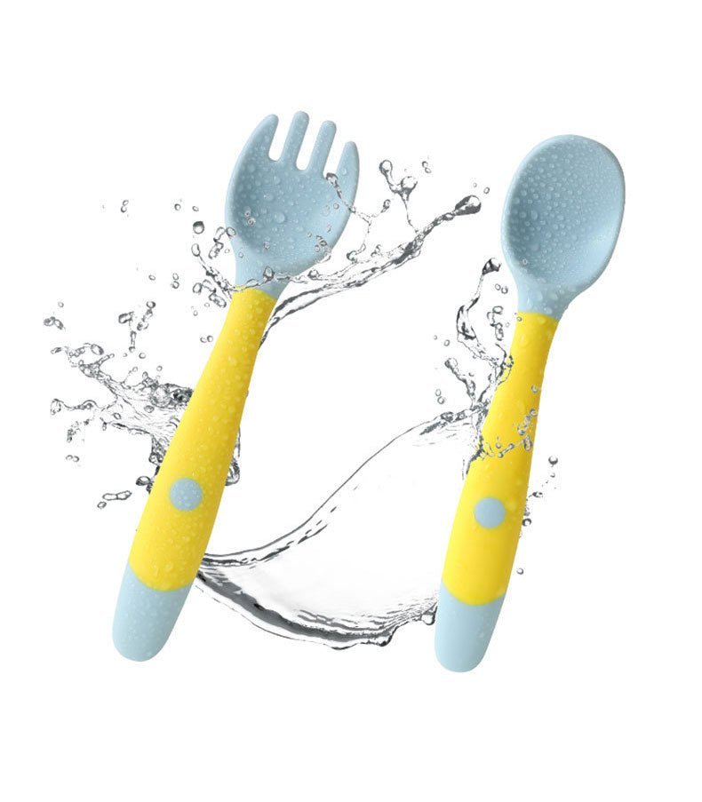 Baby Bestek Set Met Siliconen Lepel En Vork Antislip - KidsKorner