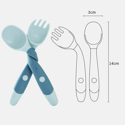 Baby Bestek Set Met Siliconen Lepel En Vork Antislip - KidsKorner