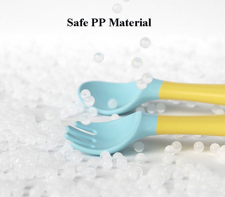 Baby Bestek Set Met Siliconen Lepel En Vork Antislip - KidsKorner