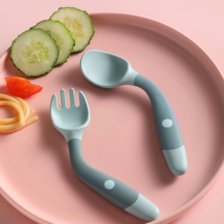 Baby Bestek Set Met Siliconen Lepel En Vork Antislip - KidsKorner