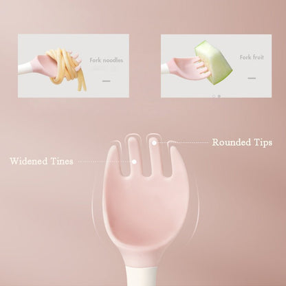 Baby Bestek Set Met Siliconen Lepel En Vork Antislip - KidsKorner