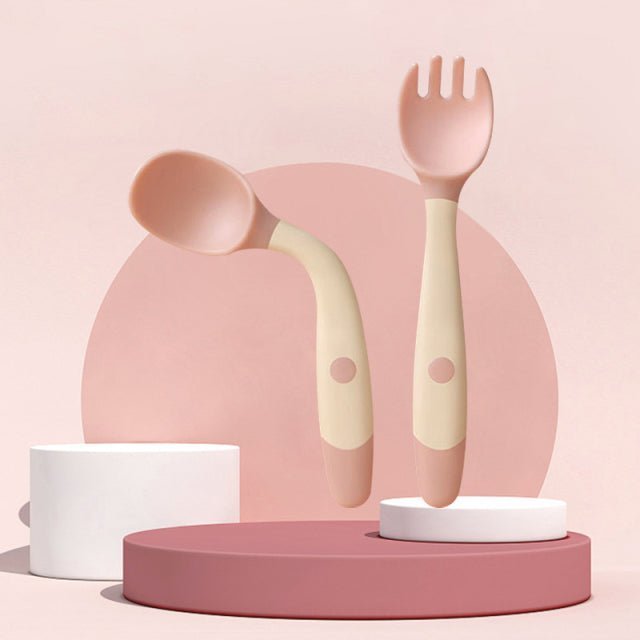 Baby Bestek Set Met Siliconen Lepel En Vork Antislip - KidsKorner