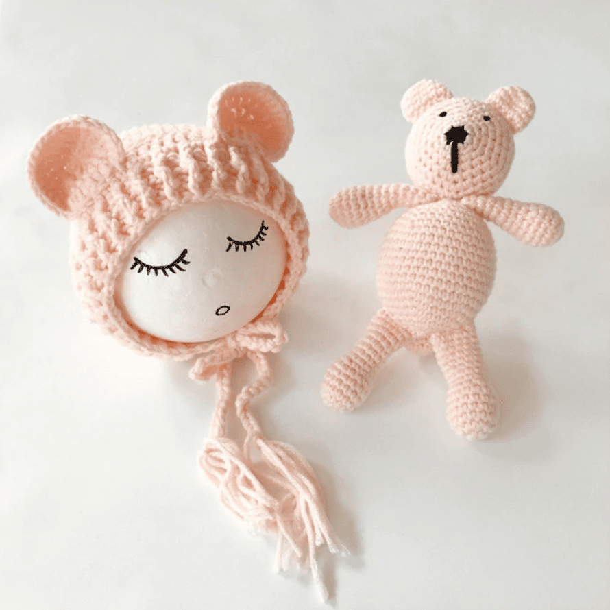 Baby Muts Met Berenoren En Knuffelbeertje Set - KidsKorner
