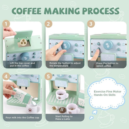 Houten Koffiemachine Speelset Kinderen – Montessori Rollenspel Keukentje - KidsKorner
