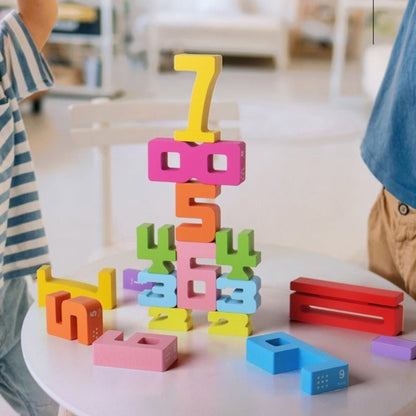 Houten Rekenblokken – Cijfer Stapelspel met Kaarten – 3+ - KidsKorner