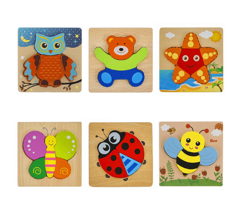 KidoVara Houten Dierenpuzzels - Set van 6 - KidsKorner