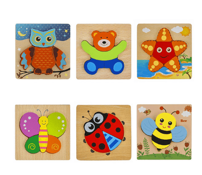 KidoVara Houten Dierenpuzzels - Set van 6 - KidsKorner