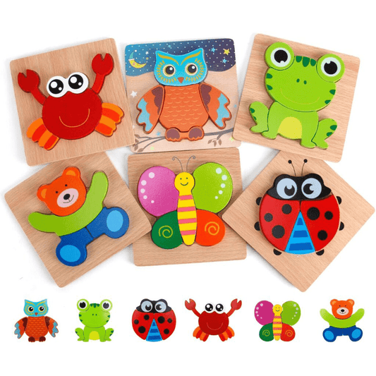 KidoVara Houten Dierenpuzzels - Set van 6 - KidsKorner