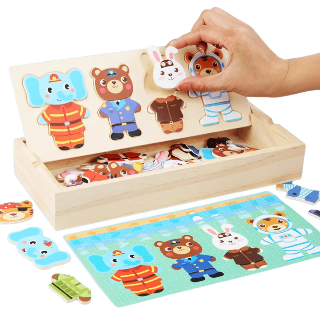 KleedPuzzel Dieren Houten Aankleedpuzzel Met Outfitstukjes - KidsKorner