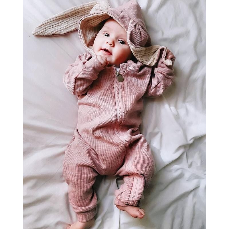 Konijnenoren Baby Romper Met Capuchon En Rits - KidsKorner