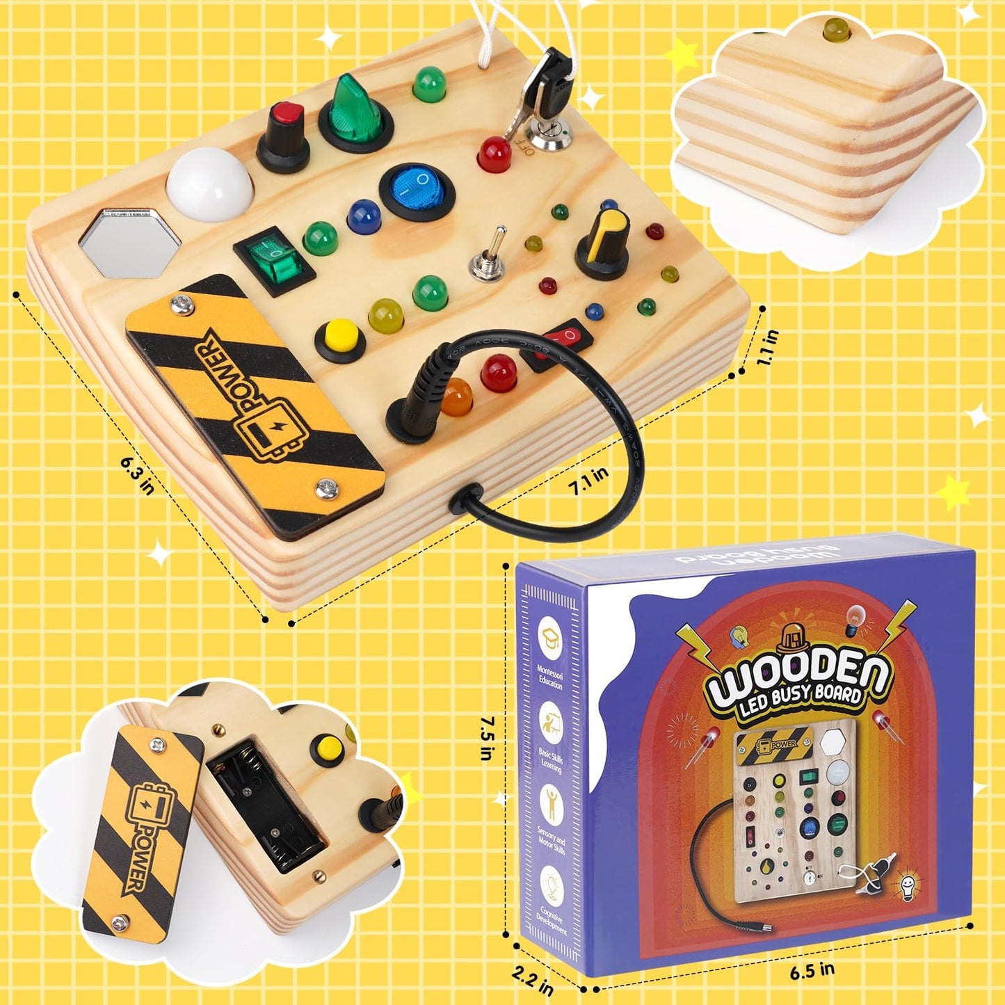 Montessori Activiteitenbord Met LED - Sensorisch Speelgoed Voor Kinderen - KidsKorner