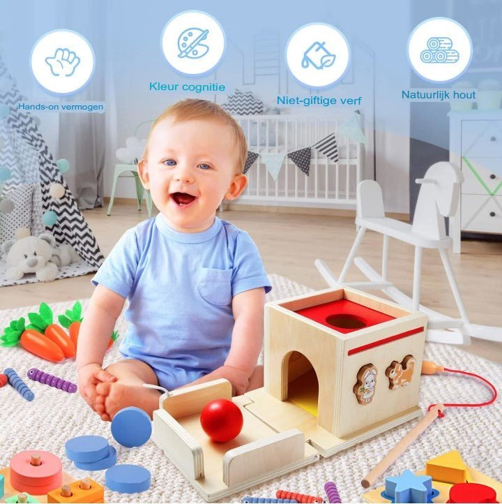 Montessori Activiteitenkubus Van Hout – 8 In 1 Motoriek Speelgoed Met Opbergtas 1–6 Jaar - KidsKorner