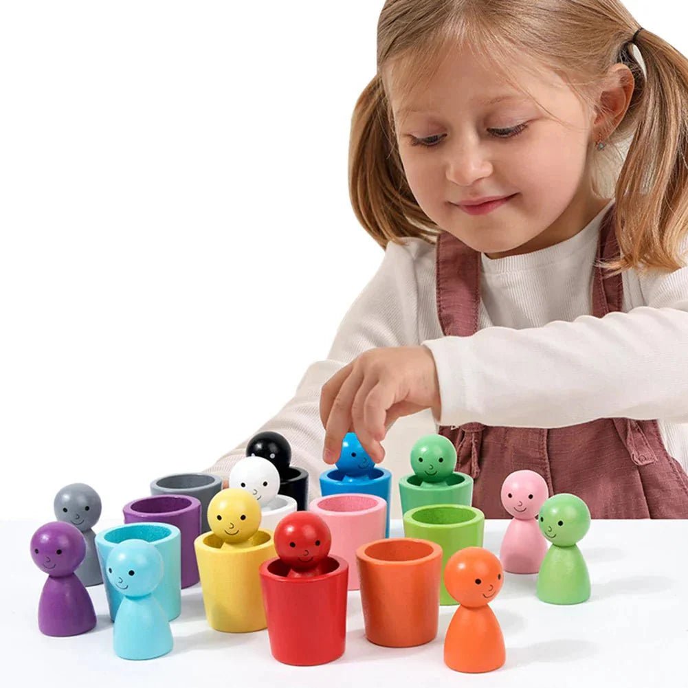 Montessori Kleurmatch Poppen Houten Sorteerspel 12 - Delig - KidsKorner