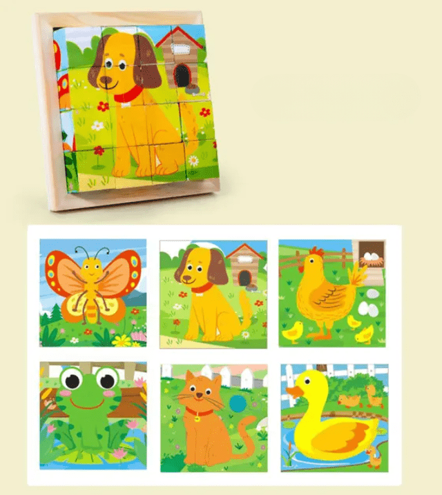 PuzzelKubo 6 - zijdige Houten Montessori Blokpuzzel - KidsKorner