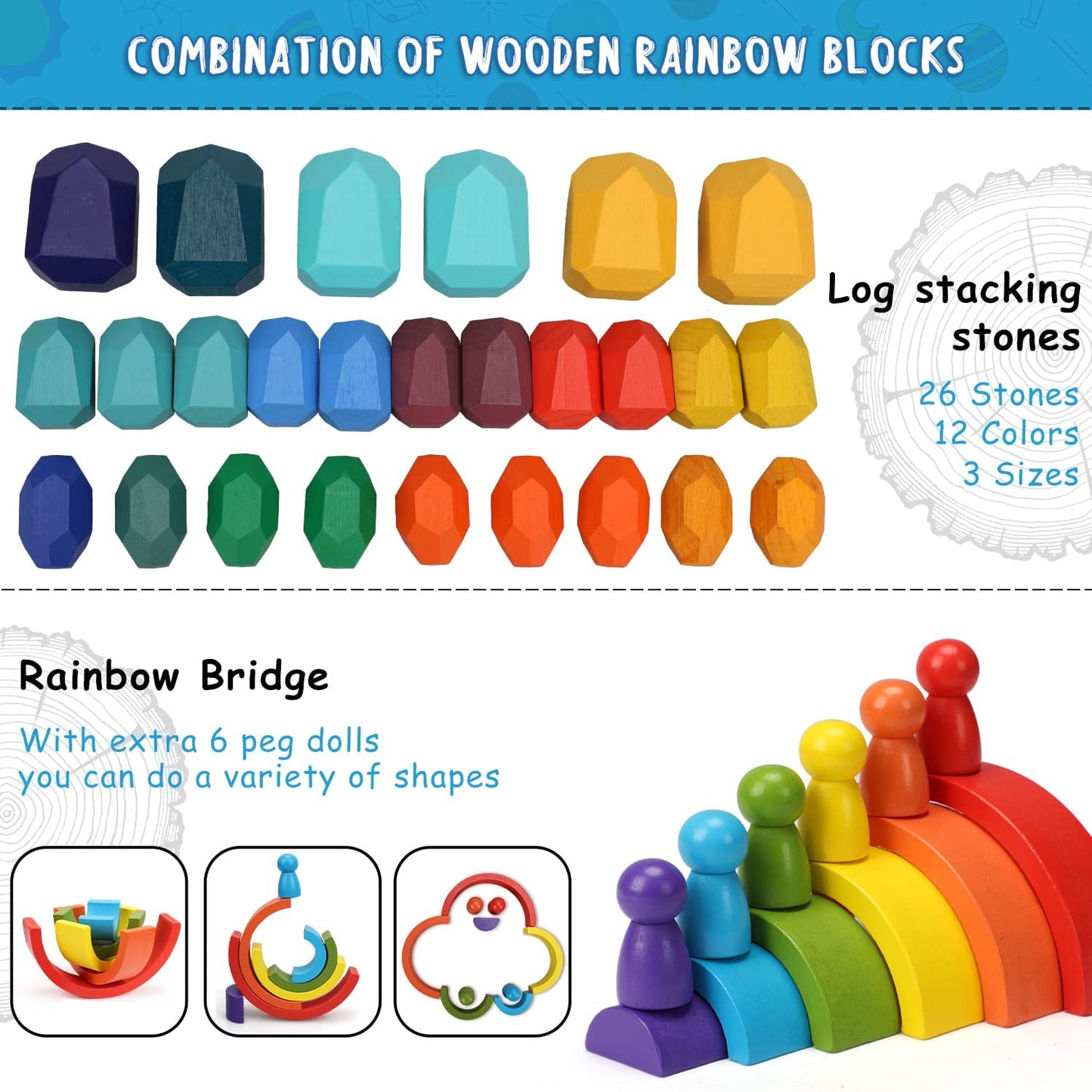 RegenRondo Houten Regenboog – Stapelstenen & Stapelblokken - KidsKorner