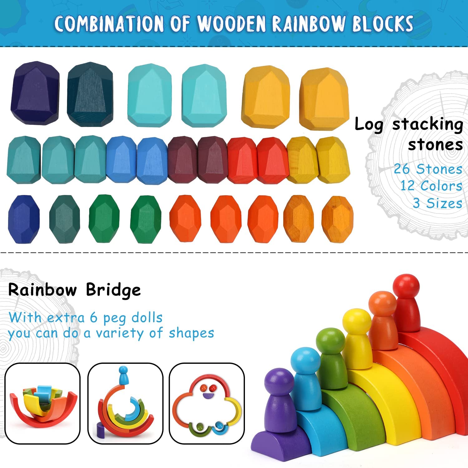 RegenRondo Houten Regenboog – Stapelstenen & Stapelblokken - KidsKorner
