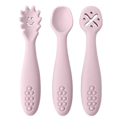 Siliconen Babybestek Set 3 - Delig Met Lepel En Vork - KidsKorner