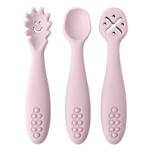 Siliconen Babybestek Set 3 - Delig Met Lepel En Vork - KidsKorner