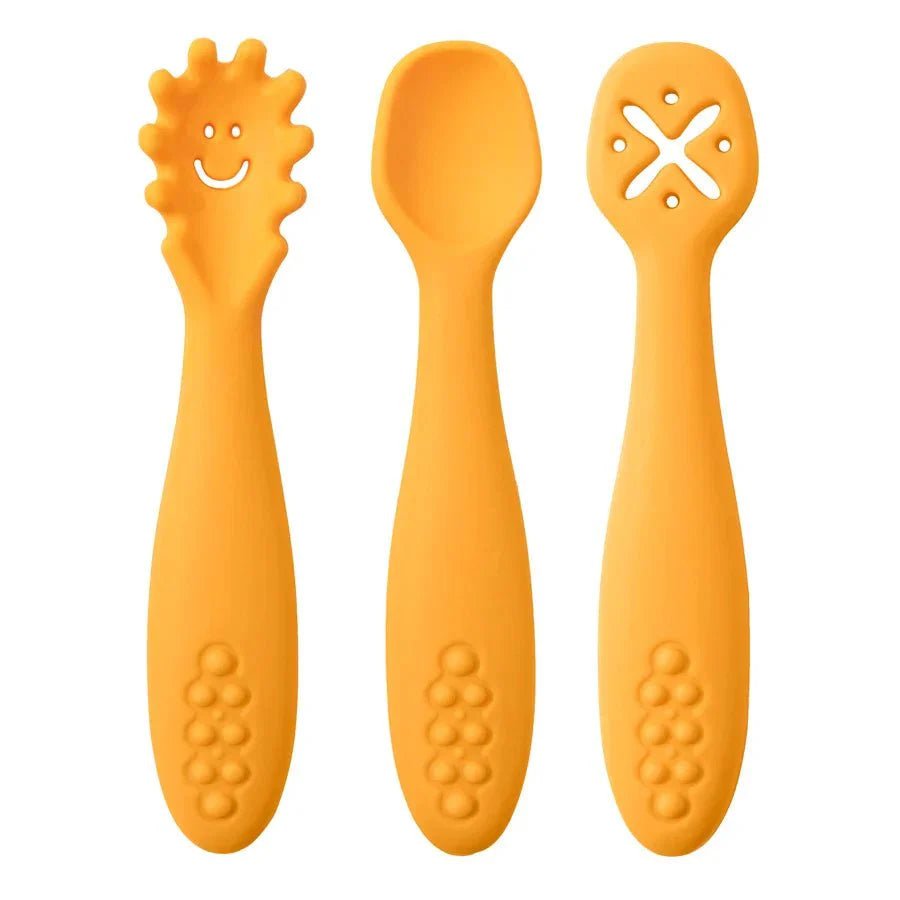 Siliconen Babybestek Set 3 - Delig Met Lepel En Vork - KidsKorner