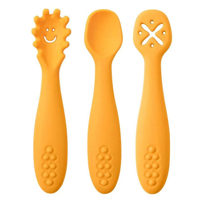 Siliconen Babybestek Set 3 - Delig Met Lepel En Vork - KidsKorner
