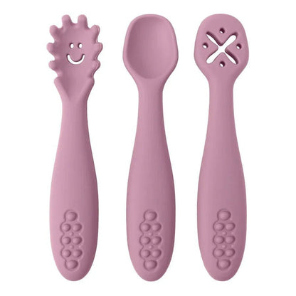 Siliconen Babybestek Set 3 - Delig Met Lepel En Vork - KidsKorner