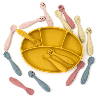 Siliconen Babybestek Set 3 - Delig Met Lepel En Vork - KidsKorner