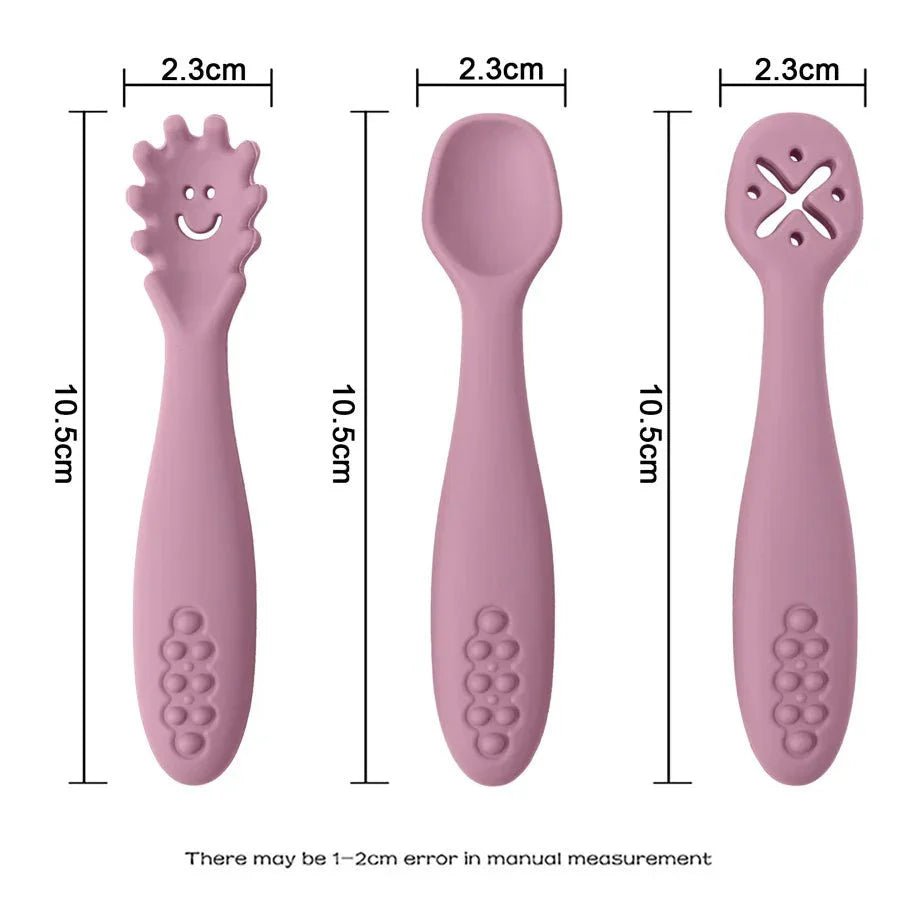 Siliconen Babybestek Set 3 - Delig Met Lepel En Vork - KidsKorner