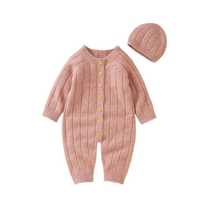 Warme Baby Romper Set Met Knopen En Muts - KidsKorner