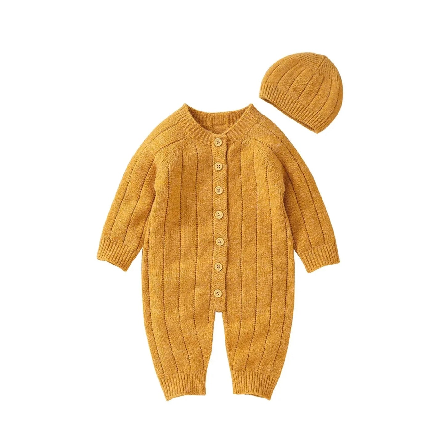 Warme Baby Romper Set Met Knopen En Muts - KidsKorner