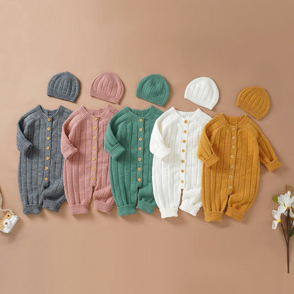Warme Baby Romper Set Met Knopen En Muts - KidsKorner