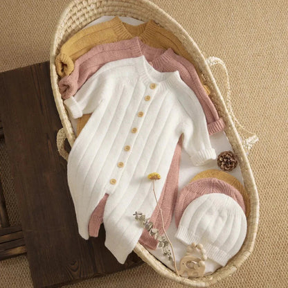 Warme Baby Romper Set Met Knopen En Muts - KidsKorner