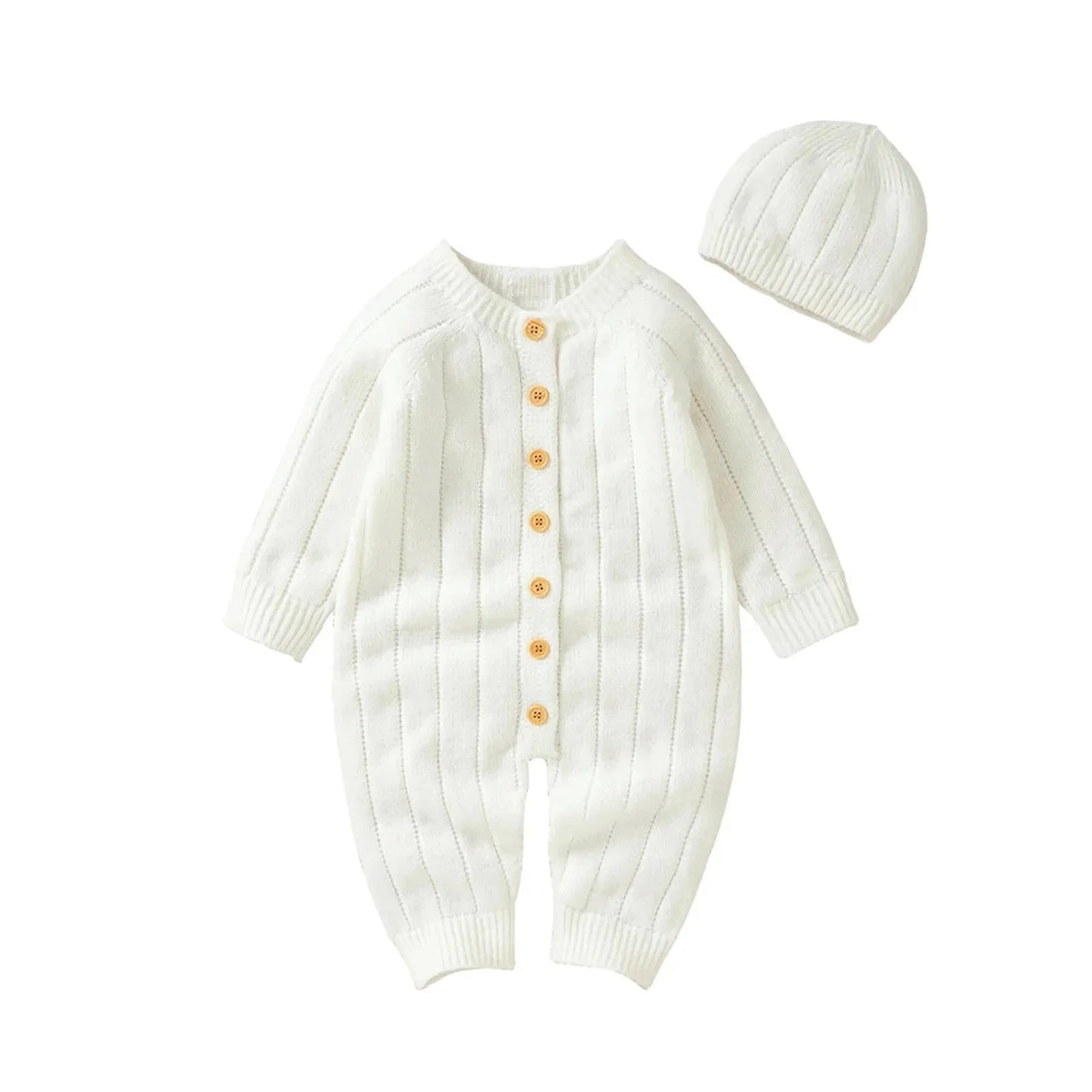 Warme Baby Romper Set Met Knopen En Muts - KidsKorner