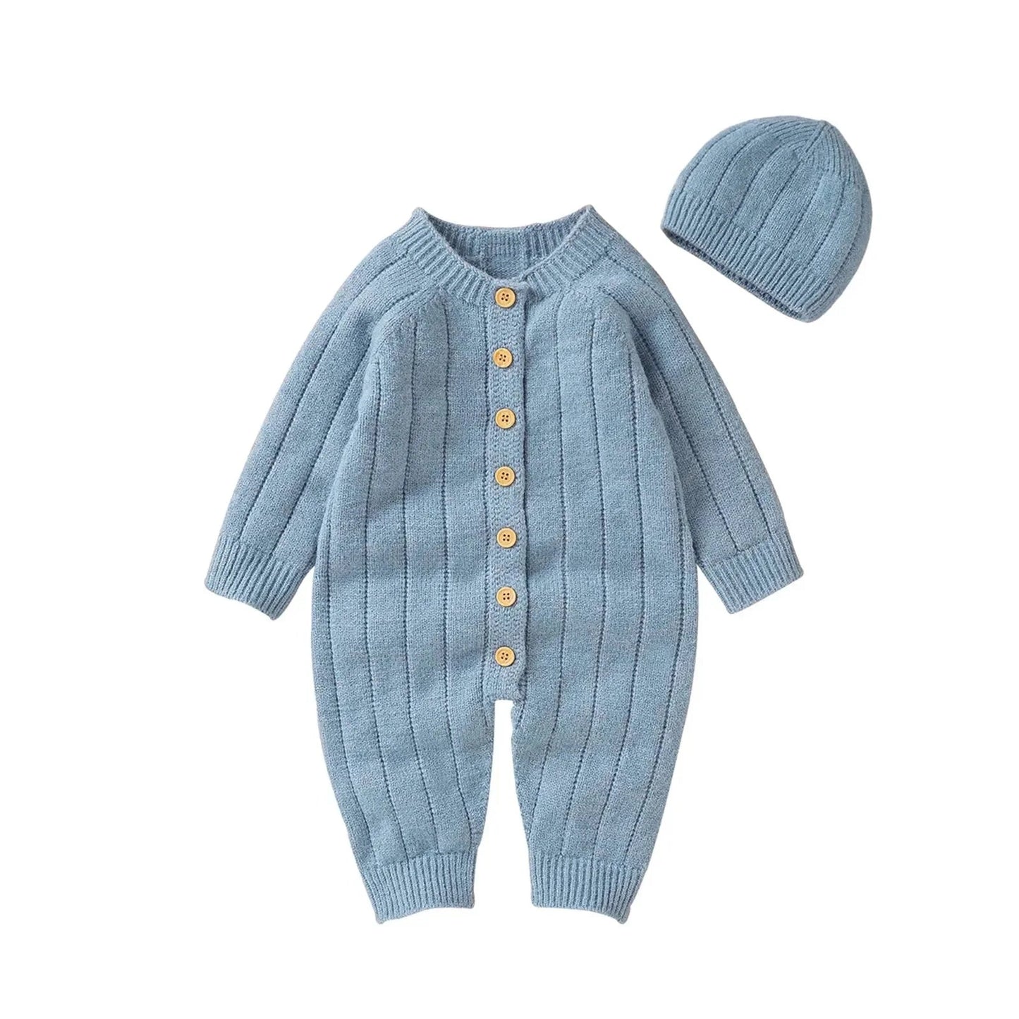 Warme Baby Romper Set Met Knopen En Muts - KidsKorner